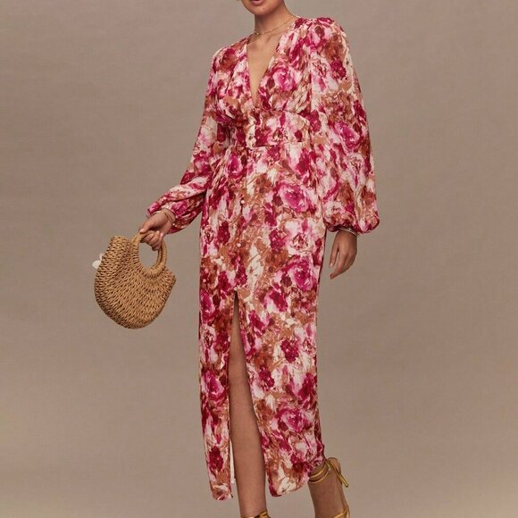 Hot Pink Boho Romantic Jacquard Women's Maxi Dress - Picture 4 of 7